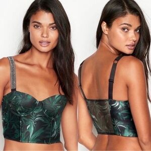 RARE Victoria's Secret Very Sexy Satin Palm Leaf Shine Strap Bustier Bra 32DD‎
